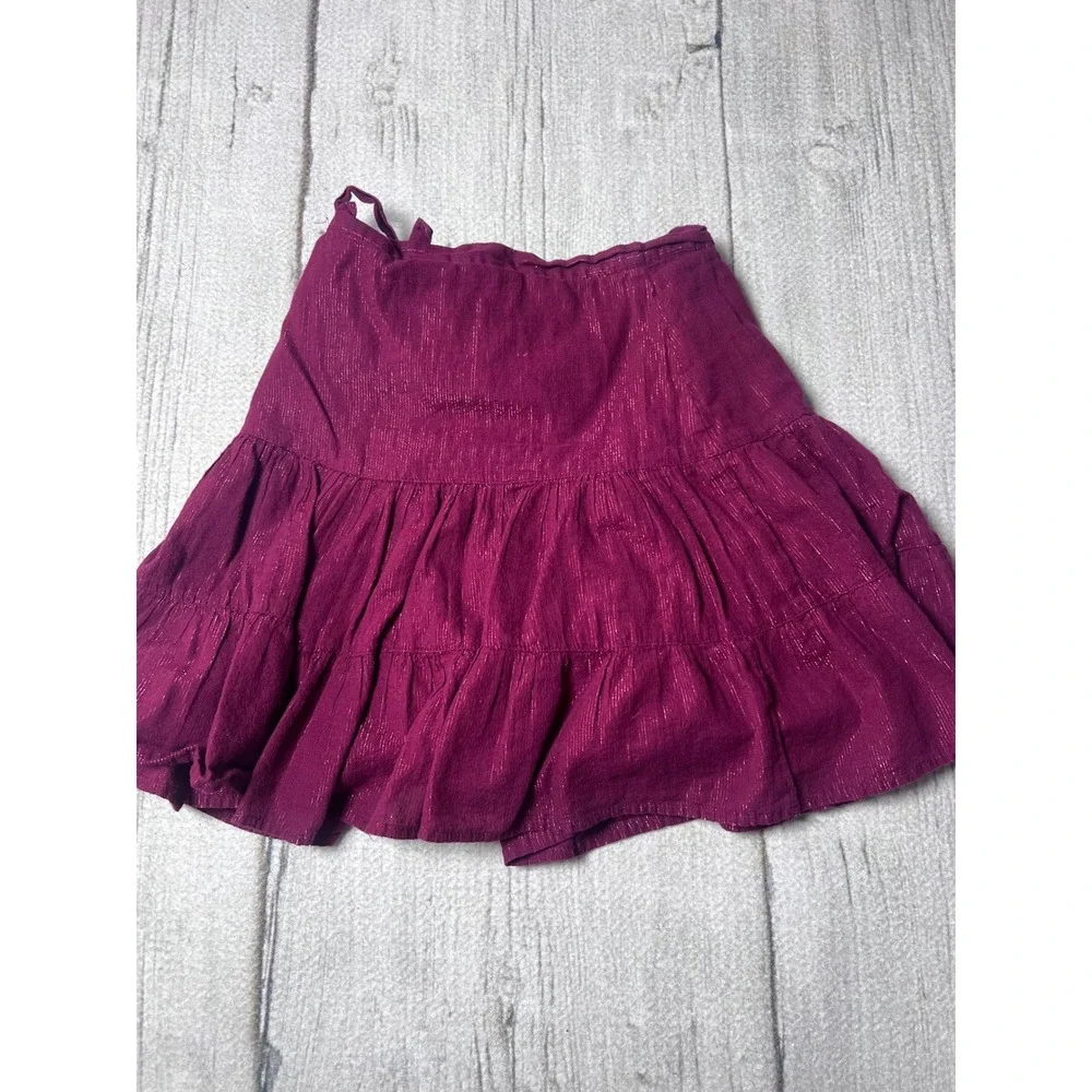 GAP Kids Girls Maroon Shimmer Tiered Wrap‎ Skirt Size 6